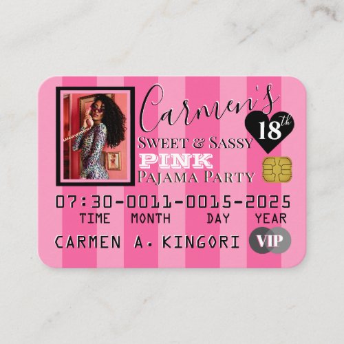 VIP Pink Stripes Photo Credit Card Invitation