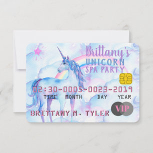 VIP Rainbow Unicorn Spa Birthday Party Invitation