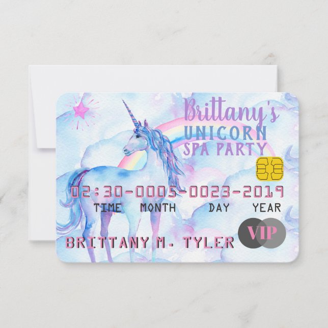 VIP Rainbow Unicorn Spa Birthday Party Invitation (Front)