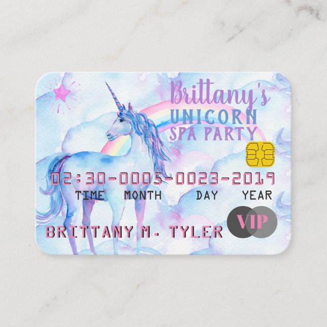 VIP Rainbow Unicorn Spa Party Invitations (Front)