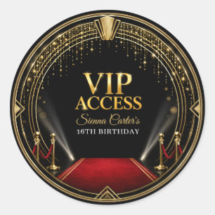VIP Red Carpet Hollywood Black Gold Birthday Classic Round Sticker