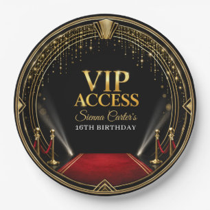 VIP Red Carpet Hollywood Gold Birthday Paper Plates