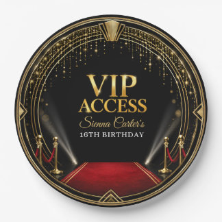 VIP Red Carpet Hollywood Gold Birthday Paper Plates