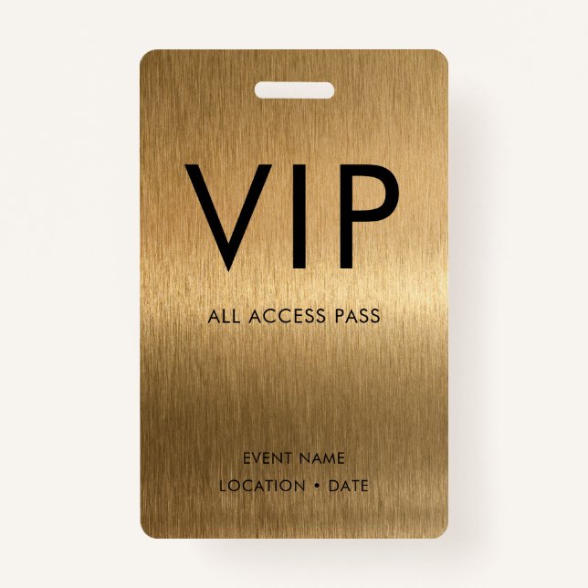 VIP Simple Font on Brushed Bronze Metallic Badge (Front)
