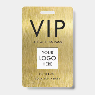 VIP Simple Font on Brushed Gold Metallic Badge