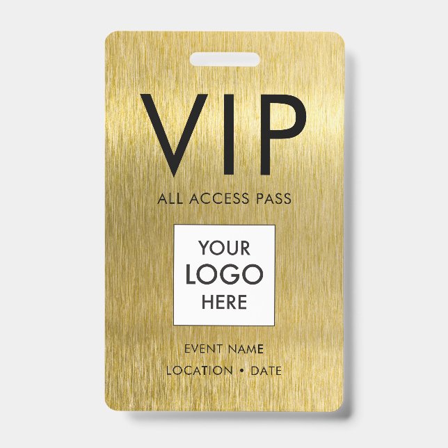 VIP Simple Font on Brushed Gold Metallic Badge (Front)