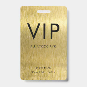 VIP Simple Font on Brushed Gold Metallic Badge