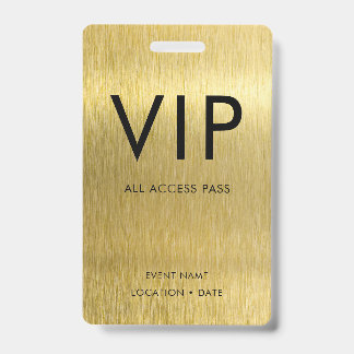 VIP Simple Font on Brushed Gold Metallic Badge