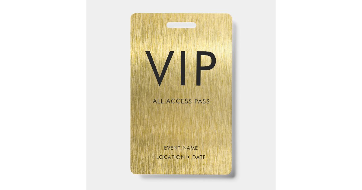 VIP Simple Font on Brushed Gold Metallic Badge | Zazzle