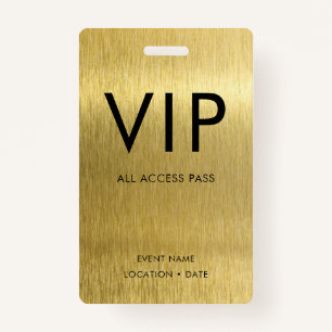 VIP Simple Font on Brushed Gold Metallic Badge