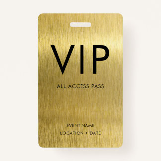 VIP Simple Font on Brushed Gold Metallic Badge