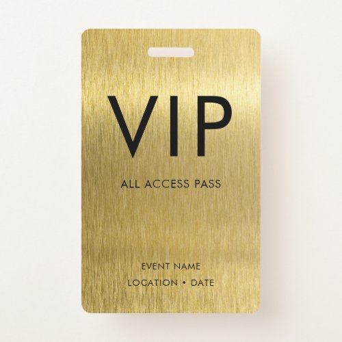 VIP Simple Font on Brushed Gold Metallic Badge