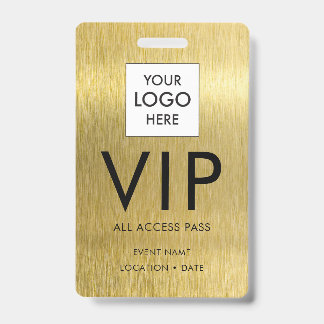 VIP Simple Font on Brushed Gold Metallic Badge