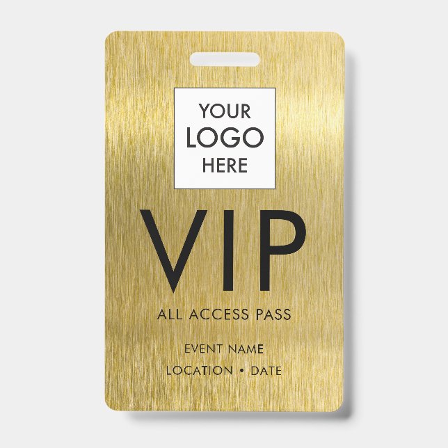 VIP Simple Font on Brushed Gold Metallic Badge (Front)