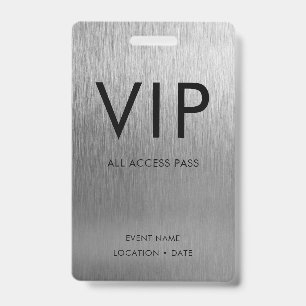 VIP Simple Font on Brushed Silver Metallic Badge
