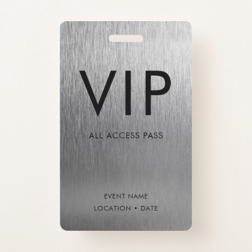 VIP Simple Font on Brushed Silver Metallic Badge