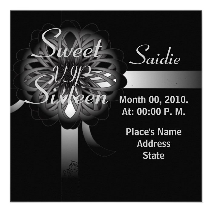 VIP Sweet 16 Black Silver Embellished Gift Invit. Personalized Invite