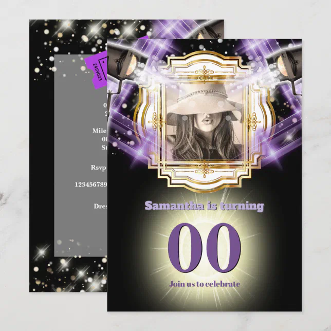 VIP ticket photo Hollywood lights movie star Invitation | Zazzle