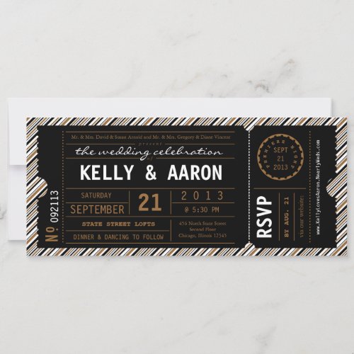 ViP Ticket Wedding Invitation in Black and Brown