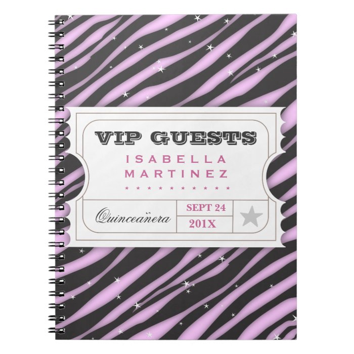 VIP Ticket Zebra Glam Quinceanera Guest Book Notebooks