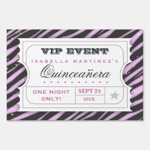 VIP Ticket Zebra Glam Quinceanera Party Sign