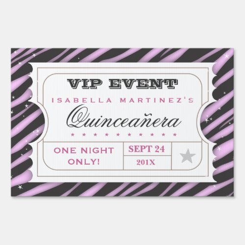 VIP Ticket Zebra Glam Quinceanera Party Sign