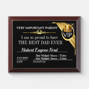 VIP Very Important Parent 2 Award Plaque