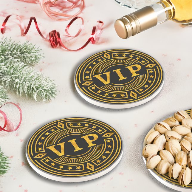 VIP Very Special Person Gold and Black Retro Chic Coaster (Creator Uploaded)