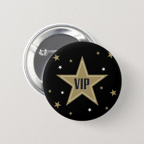 VIP with gold stars on black background Pinback Button