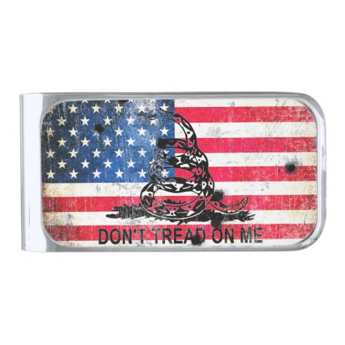 Viper N Bullet Holes On Old Glory Silver Finish Money Clip