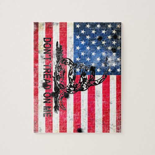 Viper on American  flag with bullet holes Jigsaw Puzzle