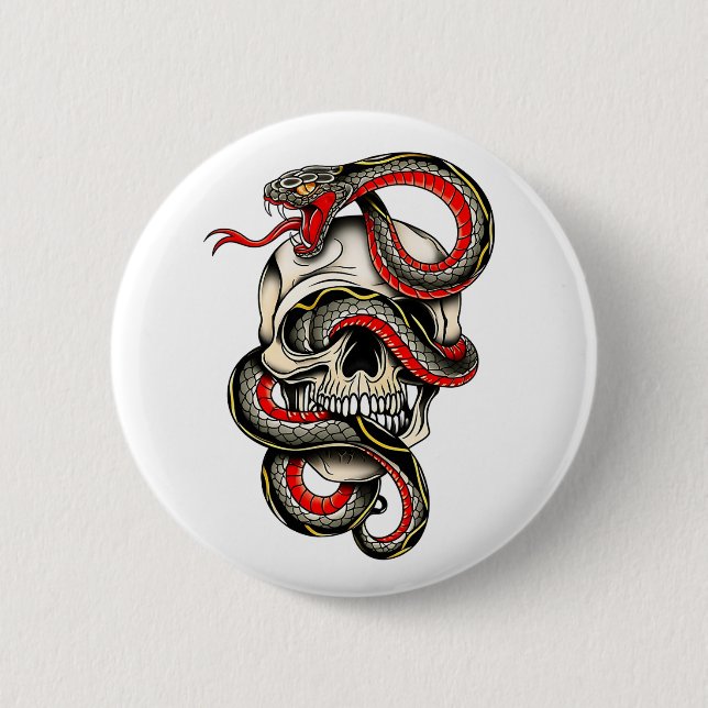 Viper Skull Tattoo Design Button (Front)