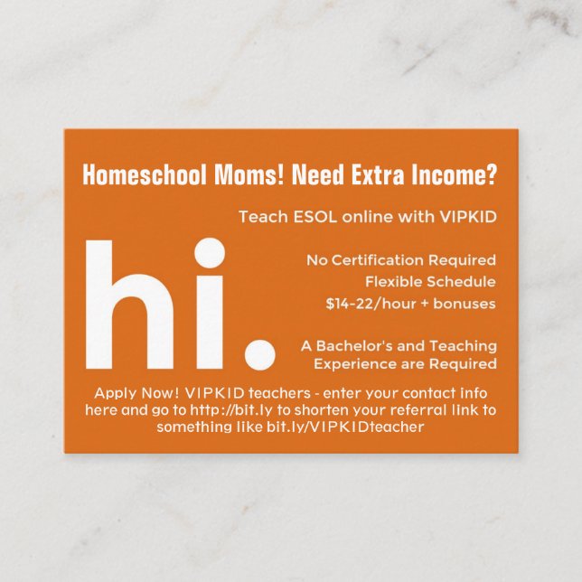 VIPKID Teacher Referral / Recruitment Cards (Front)