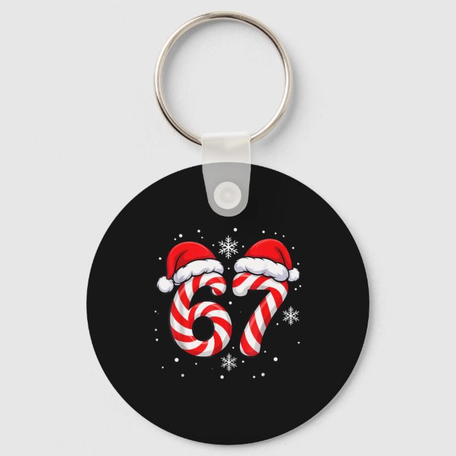 Viral 67 Candy Canes Santa Holiday Kids Humor  Keychain (Front)