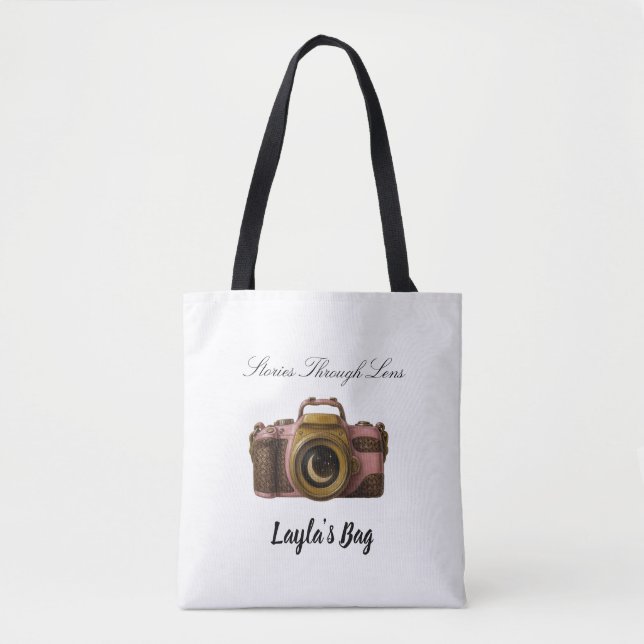 Viral Custom Name Camera Gift Sleek Minimal Tote Bag (Front)