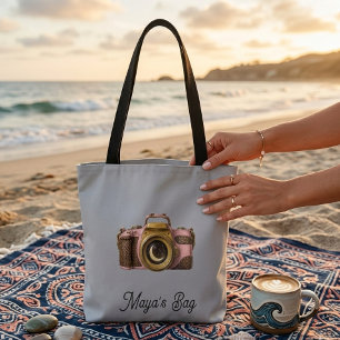Viral Custom Name Camera Gift Sleek Trendy Tote Bag
