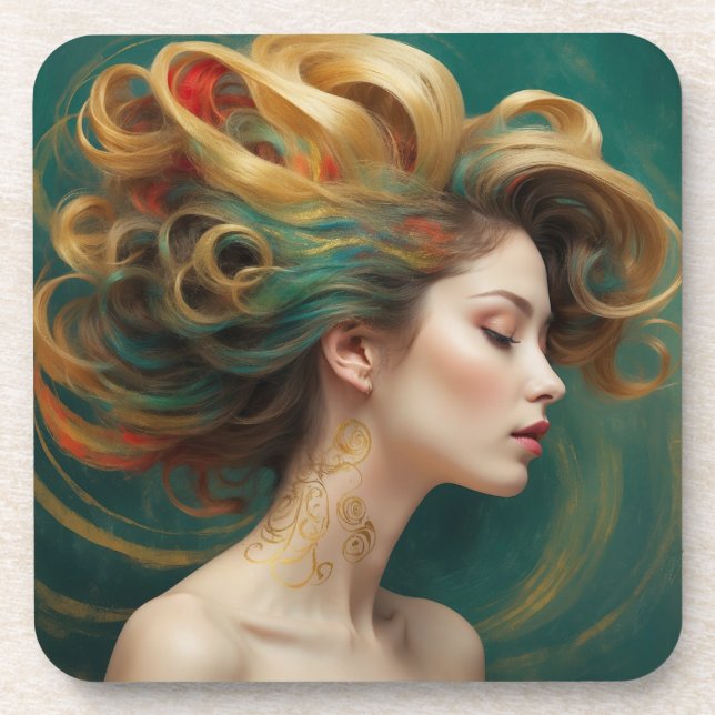 “Virelle” - Opulence in Emerald Waves Beverage Coaster (Front)