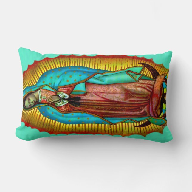 Virgen de Guadalupe Almohada oracion Salve Regina Lumbar Pillow (Front)