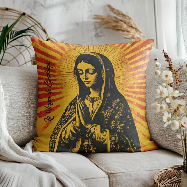 Virgen de Guadalupe Drawing Throw Pillow (Perfect for those who love mixing tradition with bold, artistic vibes!)