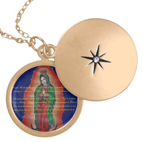 Virgen de Guadalupe Oracion Medalion Locket Necklace