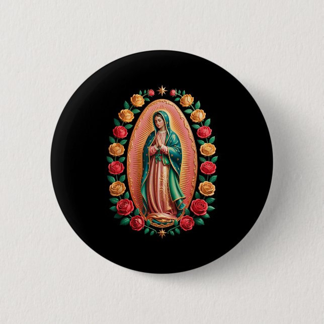 Virgen De Guadalupe Saint Mary Christian Religious Button (Front)