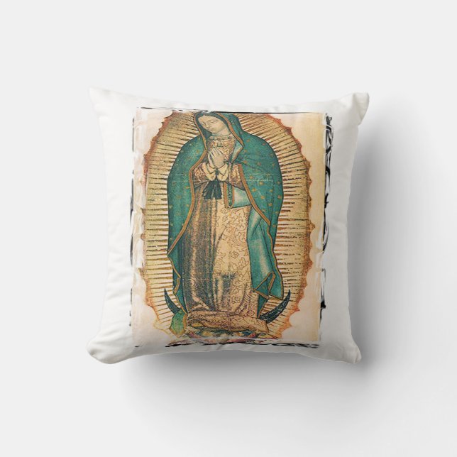 Virgen de Guadalupe with rugged frame Throw Pillow (Front)