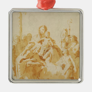 Virgin and Child Adored by Bishops, Monks & Women Metal Ornament
