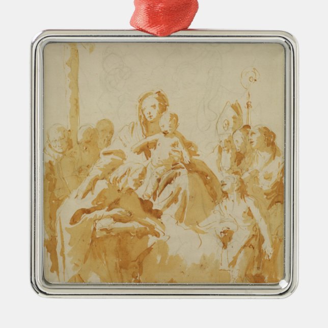 Virgin and Child Adored by Bishops, Monks & Women Metal Ornament (Front)
