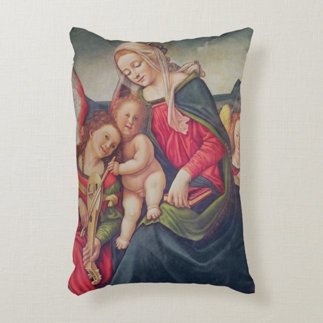 Virgin and Child and angel musicians Accent Pillow (Front(Vertical))