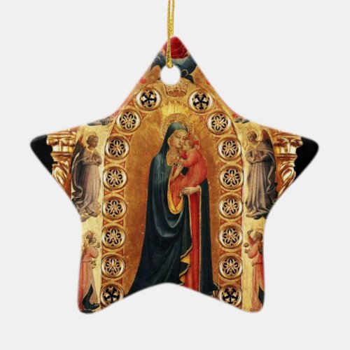 VIRGIN AND CHILD ANGELS GOLD SACRED ART Red Ruby Ceramic Ornament