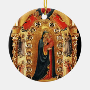 VIRGIN AND CHILD, ANGELS GOLD SACRED ART Red Ruby Ceramic Ornament