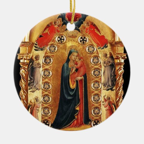 VIRGIN AND CHILD ANGELS GOLD SACRED ART Red Ruby Ceramic Ornament