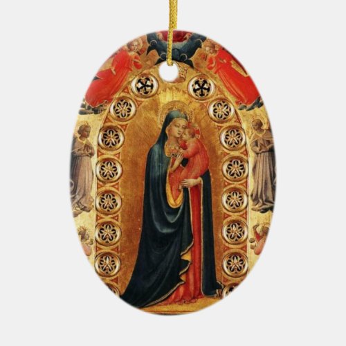 VIRGIN AND CHILD ANGELS GOLD SACRED ART Red Ruby Ceramic Ornament