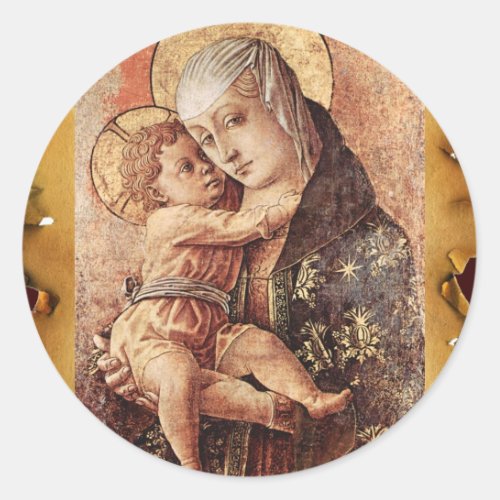 VIRGIN AND CHILD CHRISTMAS PARCHMENT CLASSIC ROUND STICKER